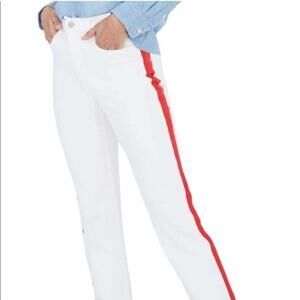 Madewell Jeans Slim Straight Womens SZ 32 White With Red Tuxedo Stripe High Rise